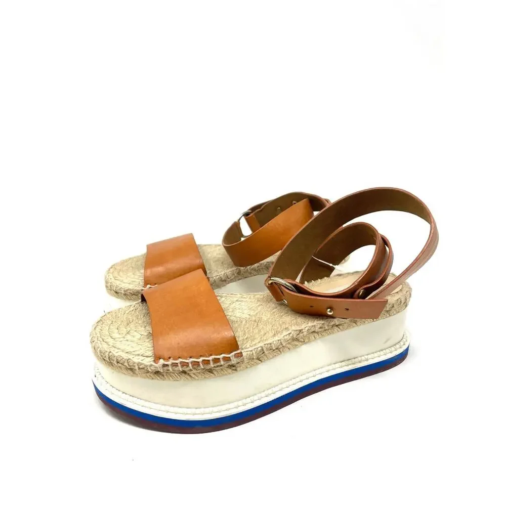 Stella McCartney Tan Leather Ankle-Strap Platform Espadrille Sandals, Women's 8